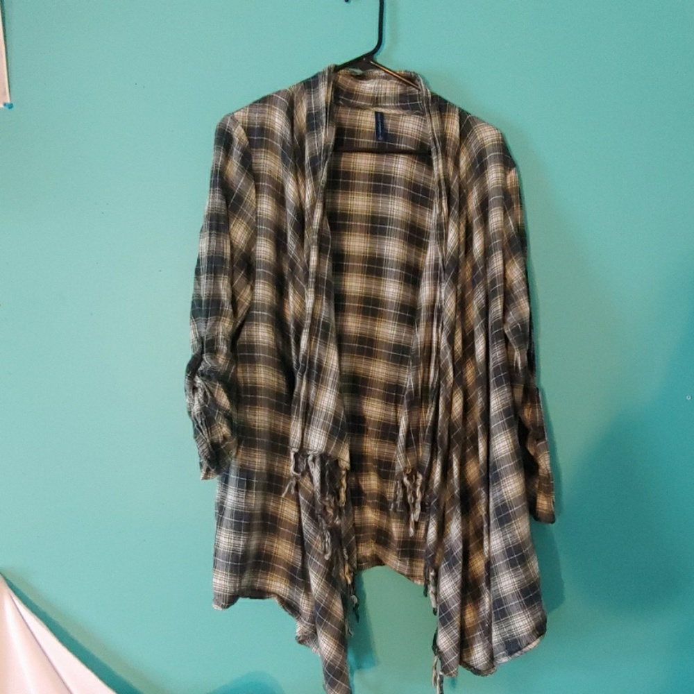 Open front plannel flannel caridgan